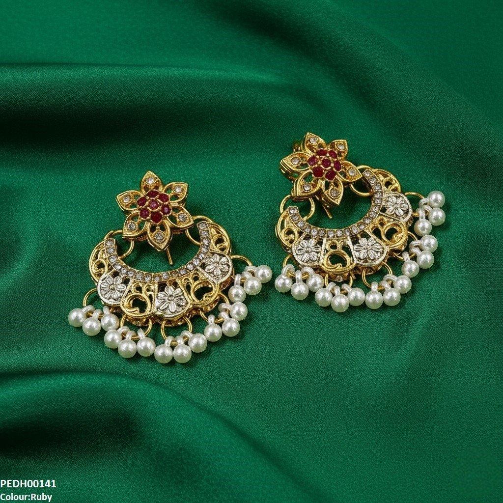 PEDH00141 FRN  Moon Star Pearl Drop  Earrings - PEDH