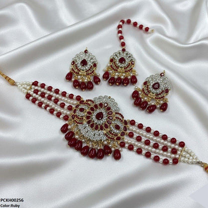 PCKH00256 SDQ Tear Pearl Drop Choker Set - PCKH