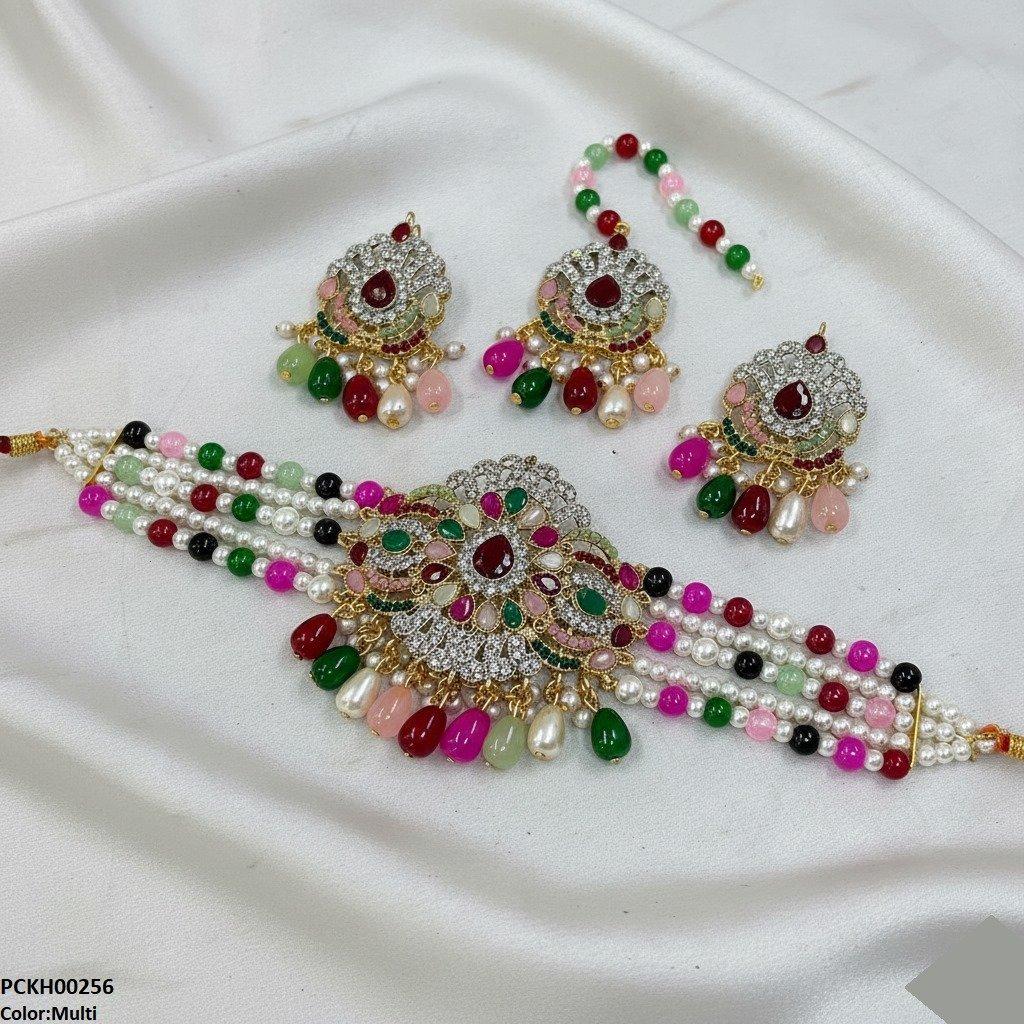 PCKH00256 SDQ Tear Pearl Drop Choker Set - PCKH