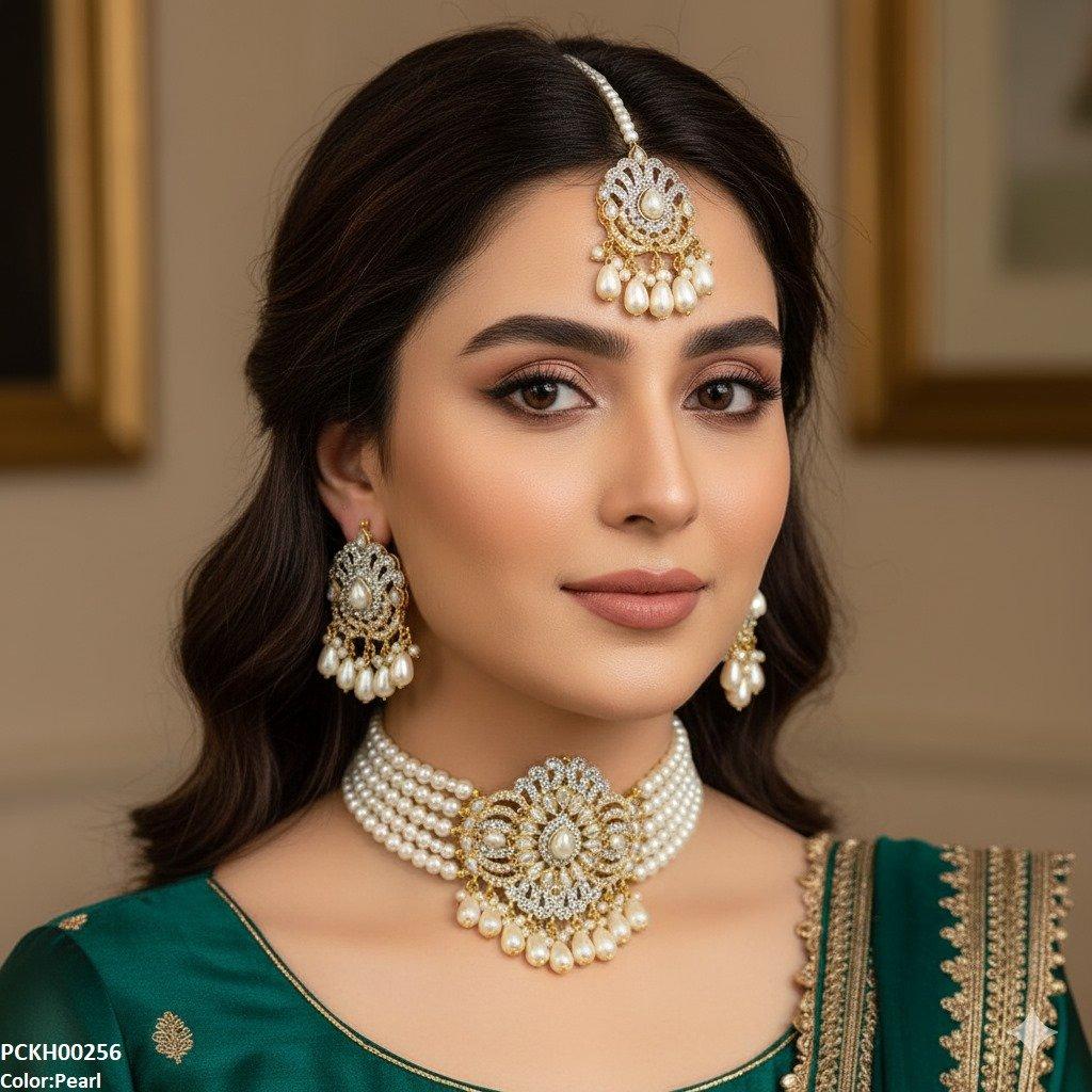 PCKH00256 SDQ Tear Pearl Drop Choker Set - PCKH