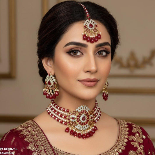 PCKH00256 SDQ Tear Pearl Drop Choker Set - PCKH