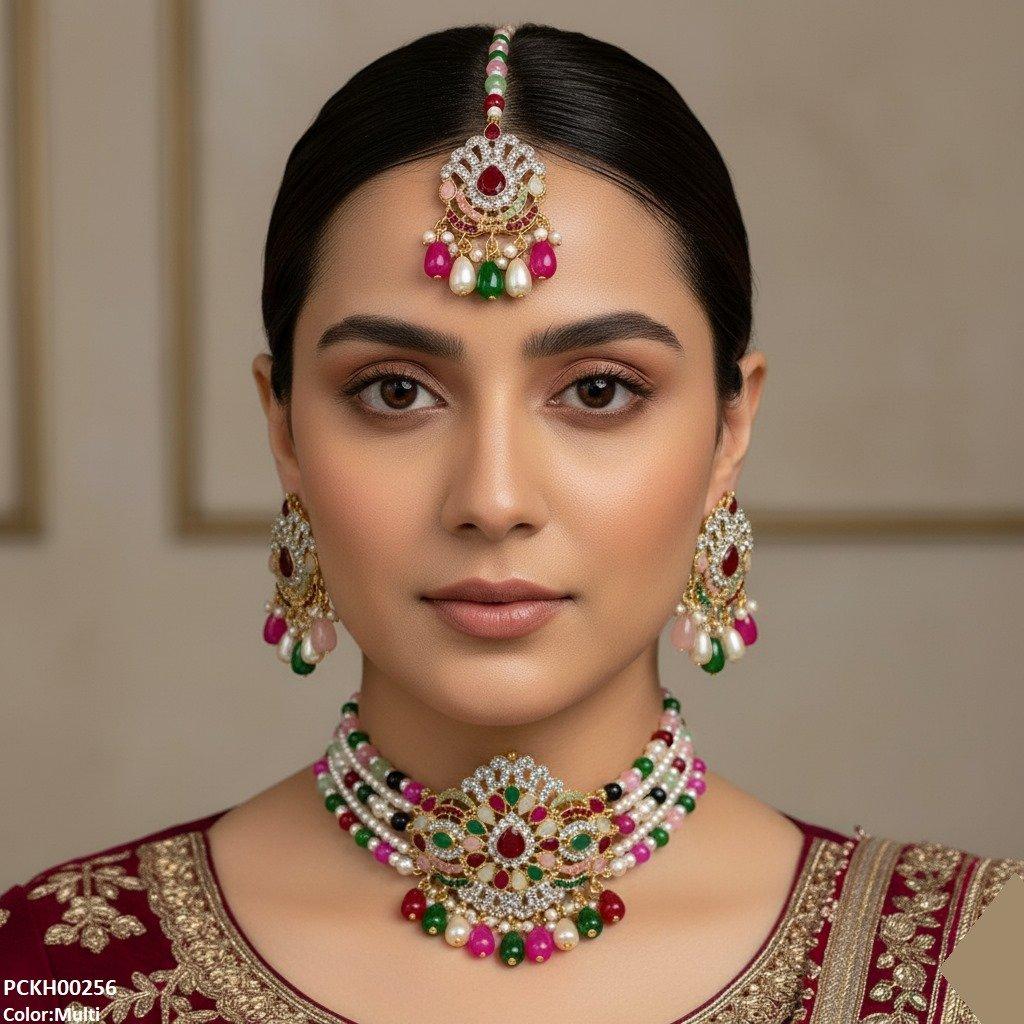 PCKH00256 SDQ Tear Pearl Drop Choker Set - PCKH