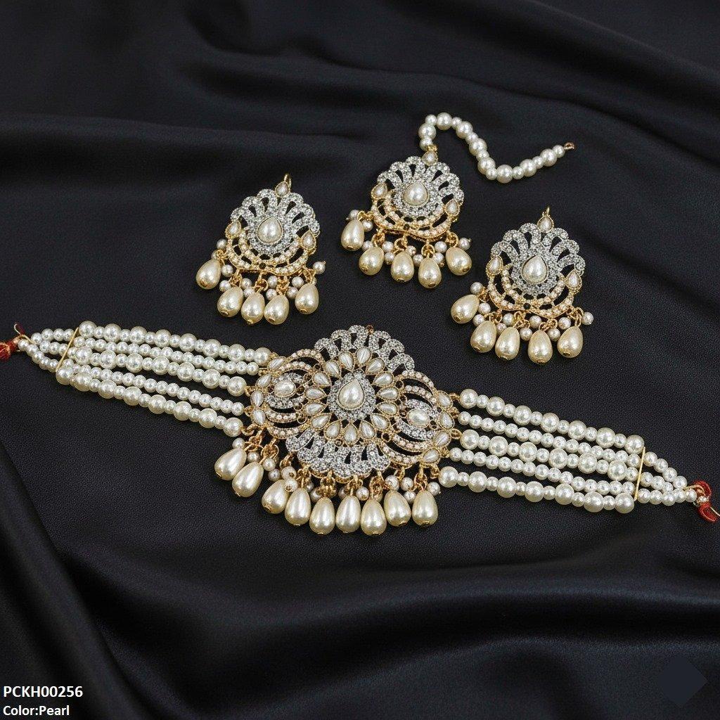 PCKH00256 SDQ Tear Pearl Drop Choker Set - PCKH