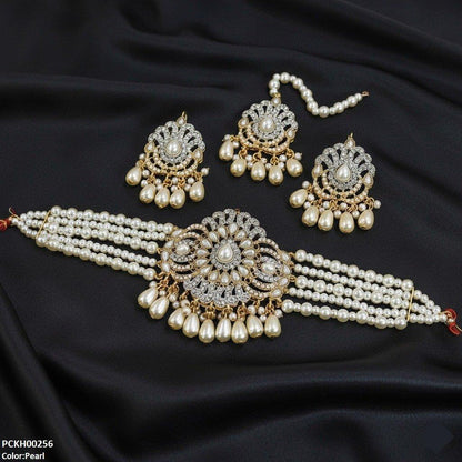 PCKH00256 SDQ Tear Pearl Drop Choker Set - PCKH