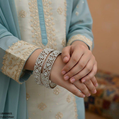 LBH00021 ANI Double Heart Stone Bangle Set - LBH