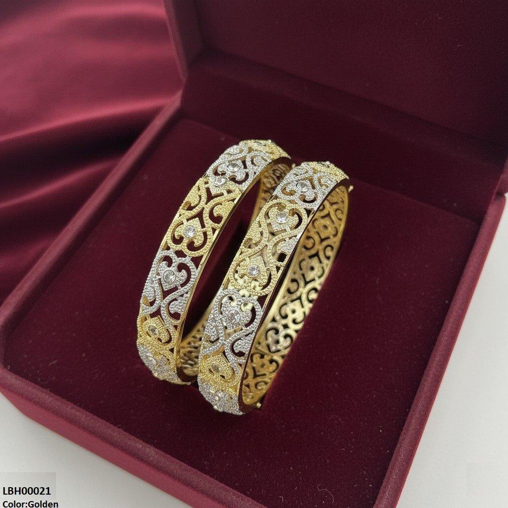 LBH00021 ANI Double Heart Stone Bangle Set - LBH