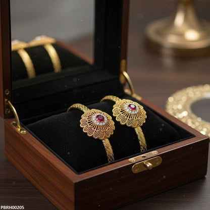 PBRH00205 MZM Round Red Stone Flower Bangle Set - PBRH