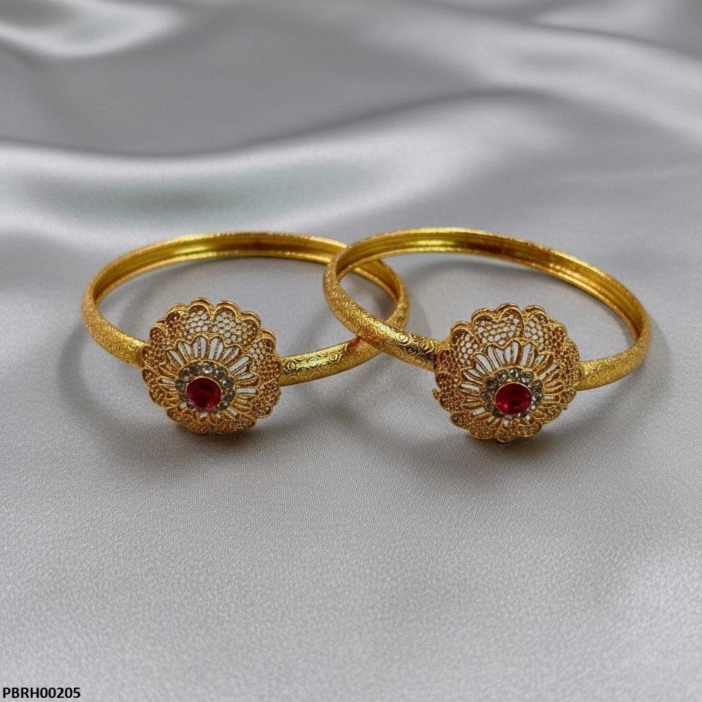 PBRH00205 MZM Round Red Stone Flower Bangle Set - PBRH