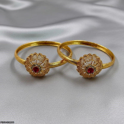 PBRH00205 MZM Round Red Stone Flower Bangle Set - PBRH