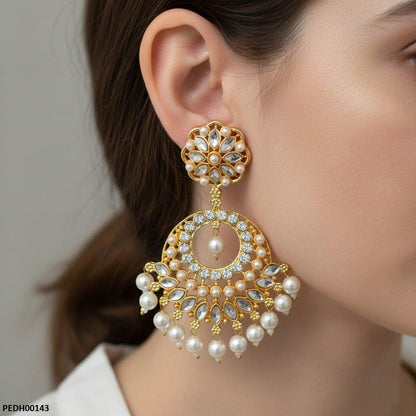 PEDH00143 MZM Flower Tear Pearl Drop Earrings - PEDH