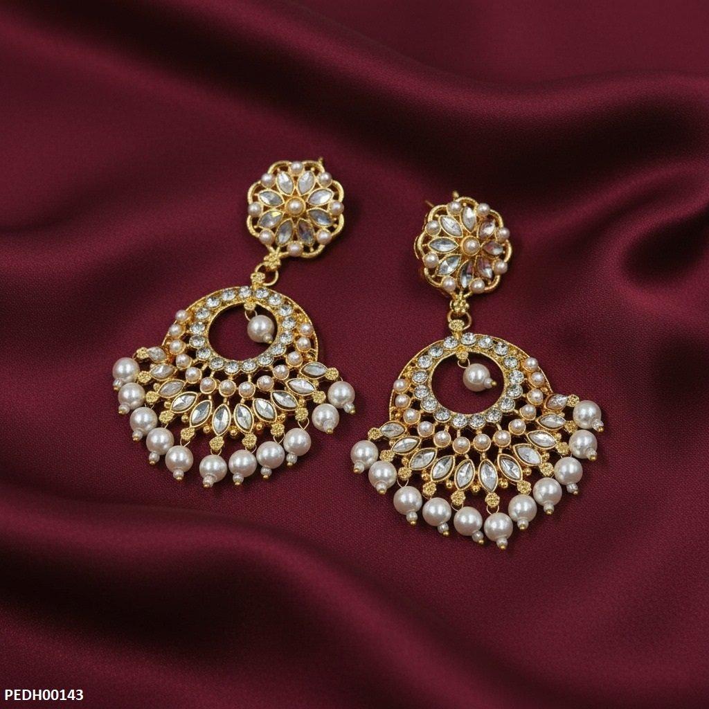PEDH00143 MZM Flower Tear Pearl Drop Earrings - PEDH