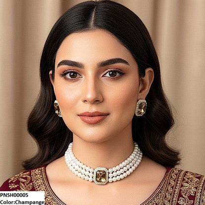 PNSH00005 SDQ Rectangle Necklace Set - PNSH