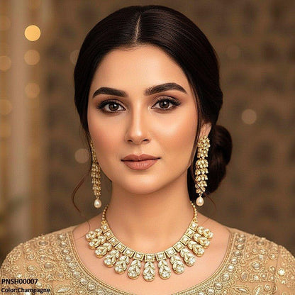 PNSH00007 SDQ Reactangle/Oval Tear Necklace Set - PNSH