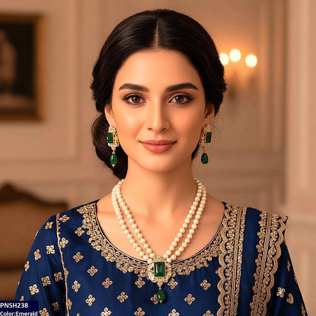 PNSH238 SDQ Rectangle Pearl Drop Necklace Set