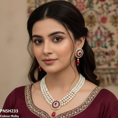 PNSH233 SDQ Flower Pearl Drop Necklace Set