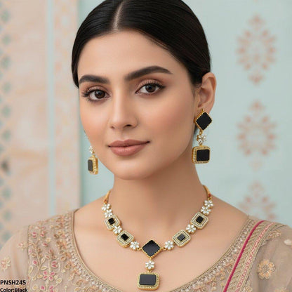 PNSH245 FRN Square/Rectangle Drop Necklace Set