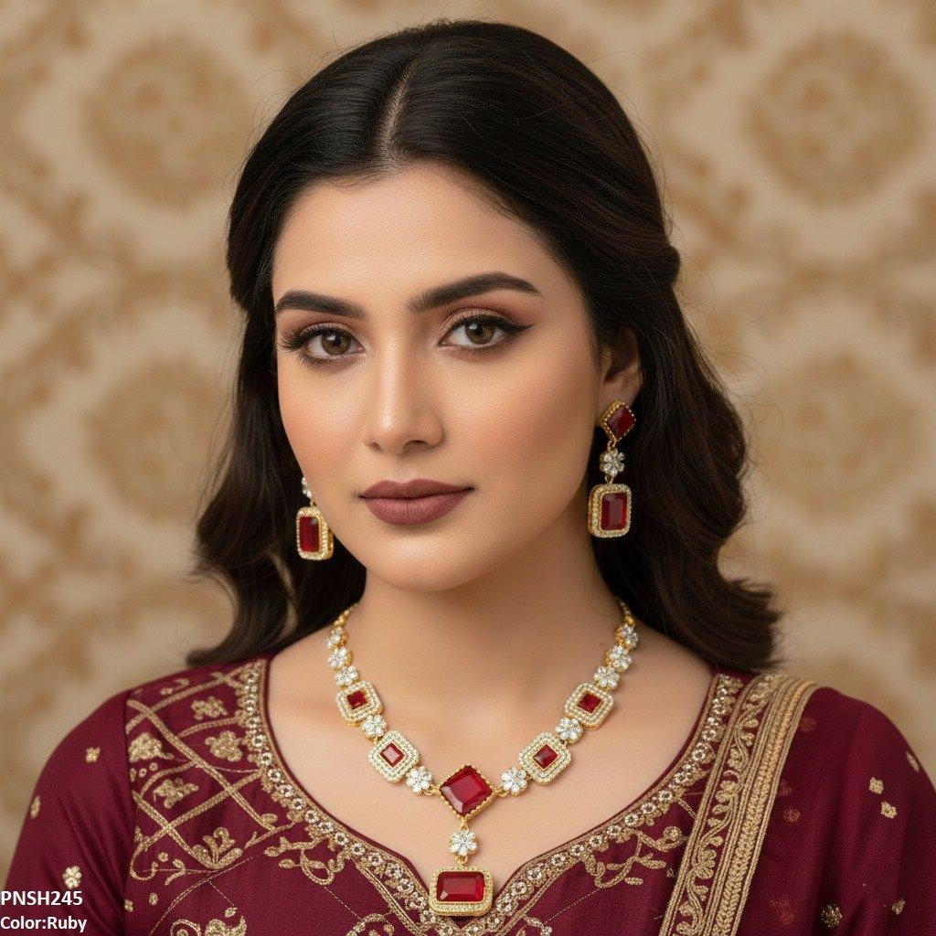 PNSH245 FRN Square/Rectangle Drop Necklace Set