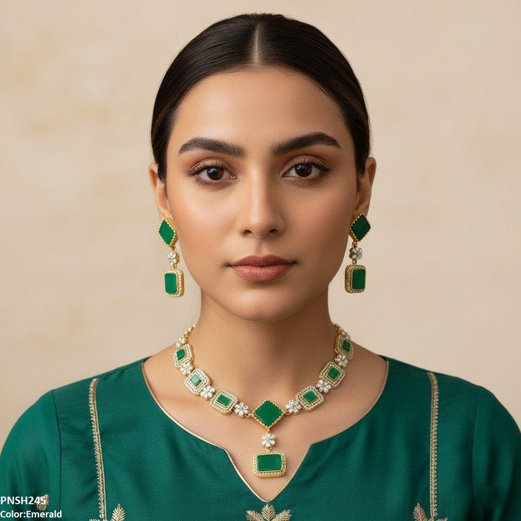 PNSH245 FRN Square/Rectangle Drop Necklace Set