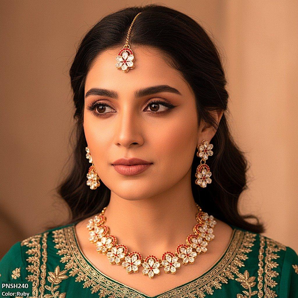 PNSH240 SDQ Flower Tear Stone Necklace Set