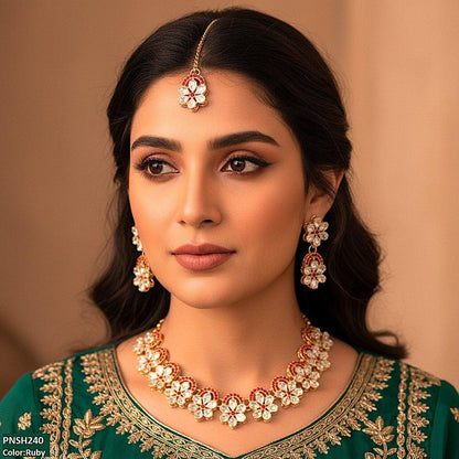 PNSH240 SDQ Flower Tear Stone Necklace Set