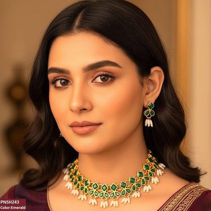 PNSH243 FRN Square/Pearl Drop Necklace Set