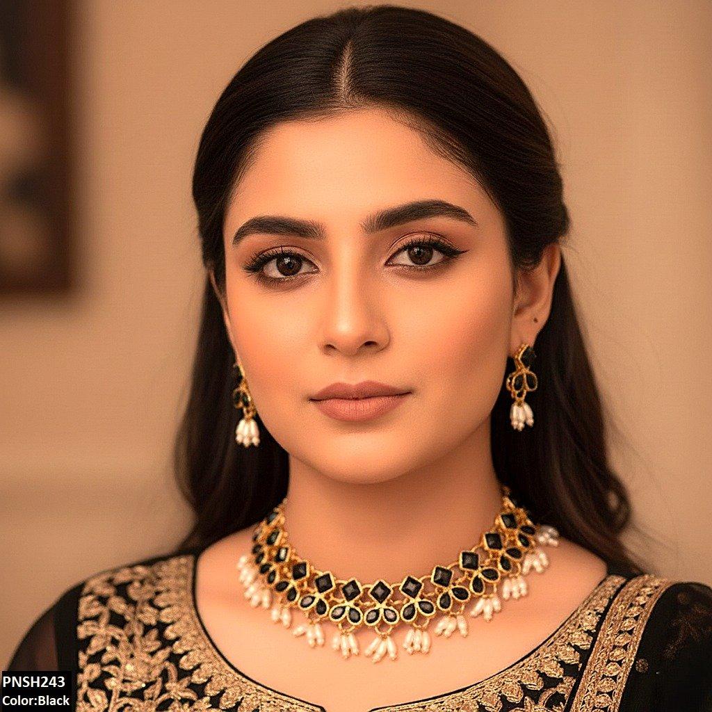 PNSH243 FRN Square/Pearl Drop Necklace Set