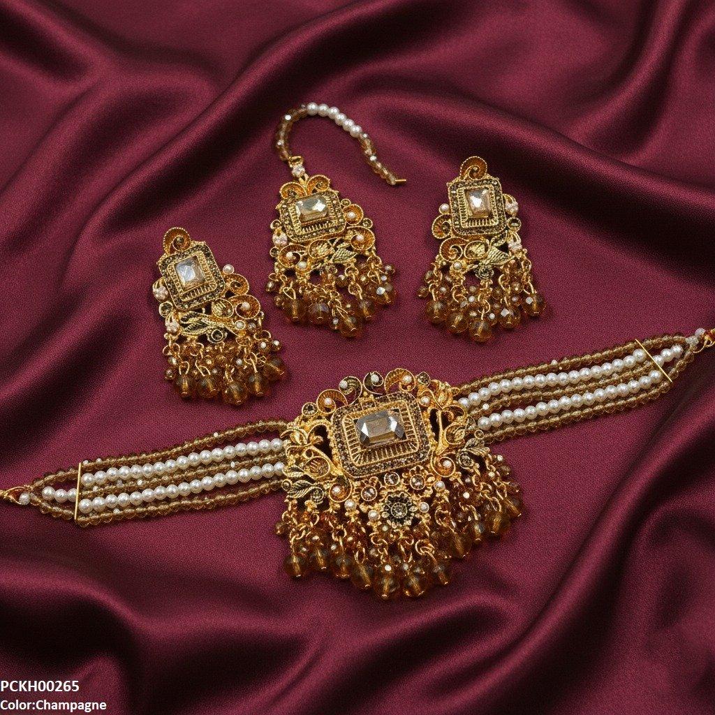 PCKH00265 SDQ Rectangle Pearl Drop Choker Set - PCKH