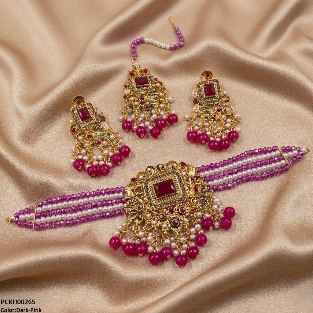 PCKH00265 SDQ Rectangle Pearl Drop Choker Set - PCKH