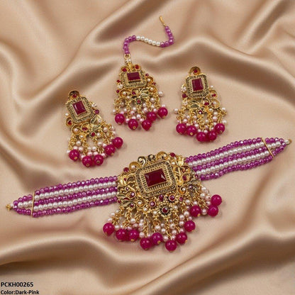 PCKH00265 SDQ Rectangle Pearl Drop Choker Set - PCKH