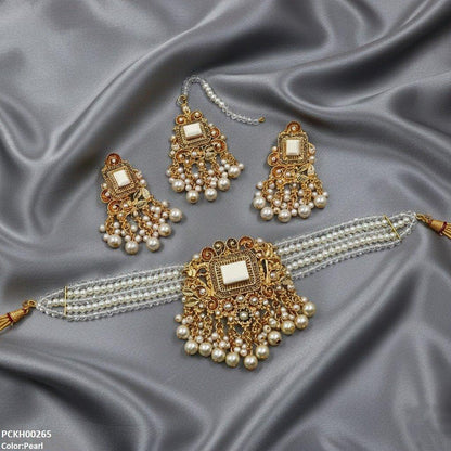 PCKH00265 SDQ Rectangle Pearl Drop Choker Set - PCKH