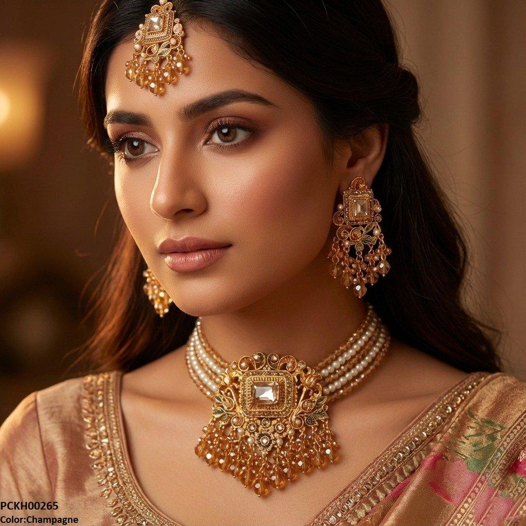 PCKH00265 SDQ Rectangle Pearl Drop Choker Set - PCKH