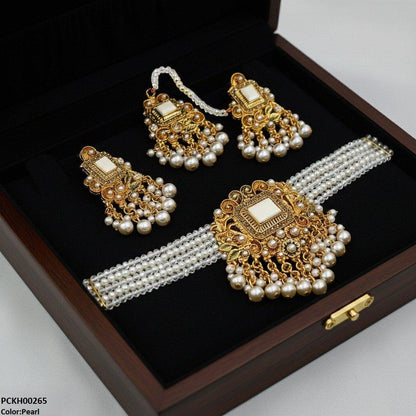 PCKH00265 SDQ Rectangle Pearl Drop Choker Set - PCKH