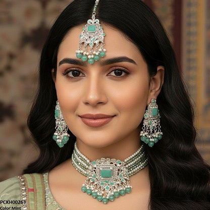 PCKH00263 SDQ Rectangle Flower Choker Set - PCKH