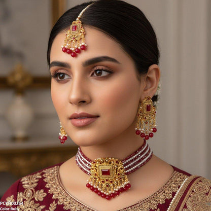 PCKH00264 SDQ Rectangle Flower Choker Set - PCKH