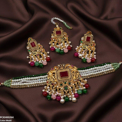 PCKH00264 SDQ Rectangle Flower Choker Set - PCKH