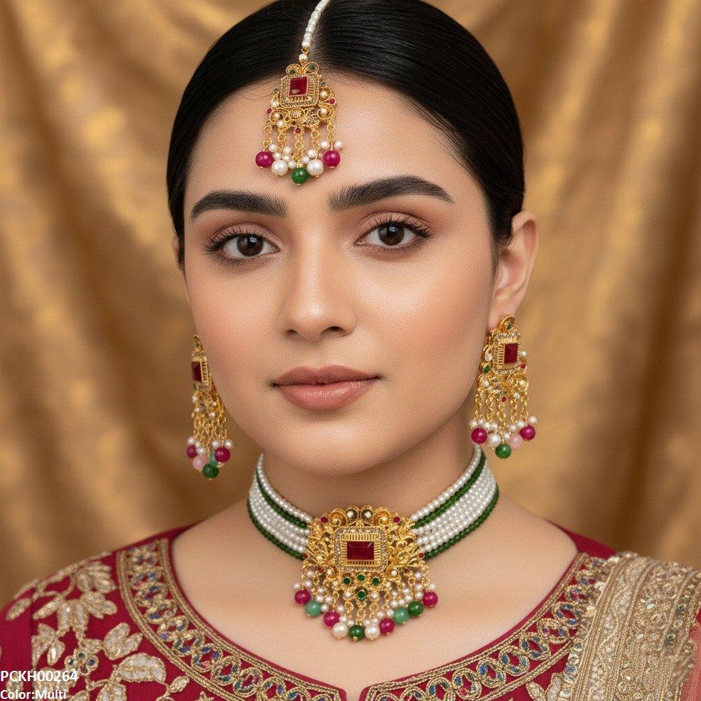 PCKH00264 SDQ Rectangle Flower Choker Set - PCKH