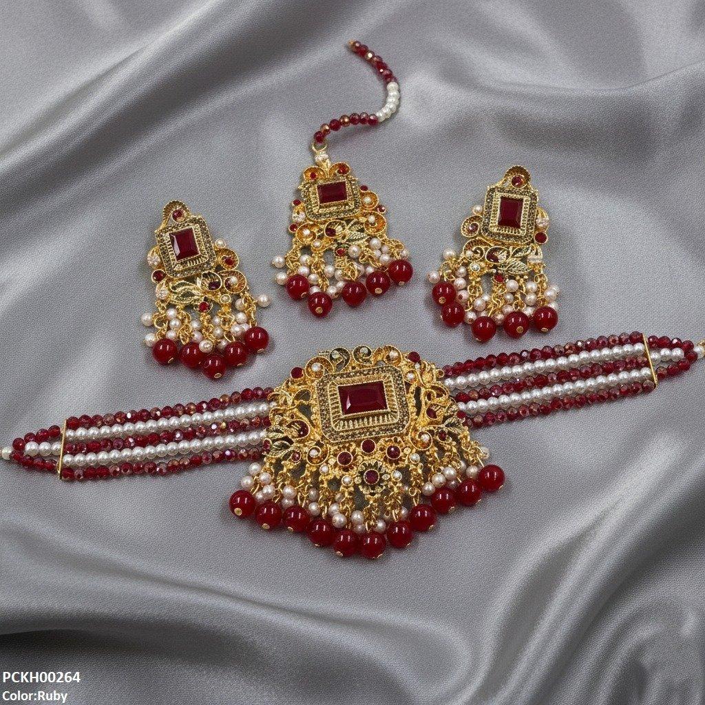 PCKH00264 SDQ Rectangle Flower Choker Set - PCKH