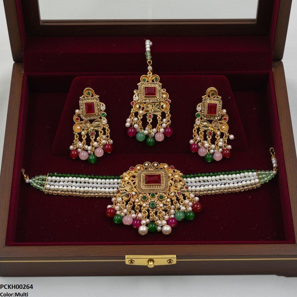 PCKH00264 SDQ Rectangle Flower Choker Set - PCKH