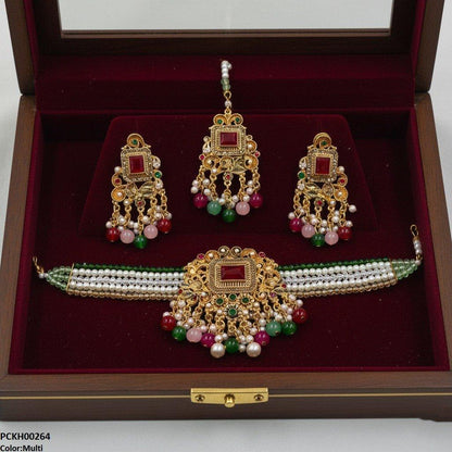 PCKH00264 SDQ Rectangle Flower Choker Set - PCKH