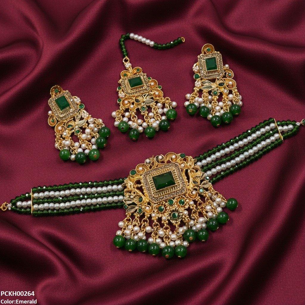 PCKH00264 SDQ Rectangle Flower Choker Set - PCKH