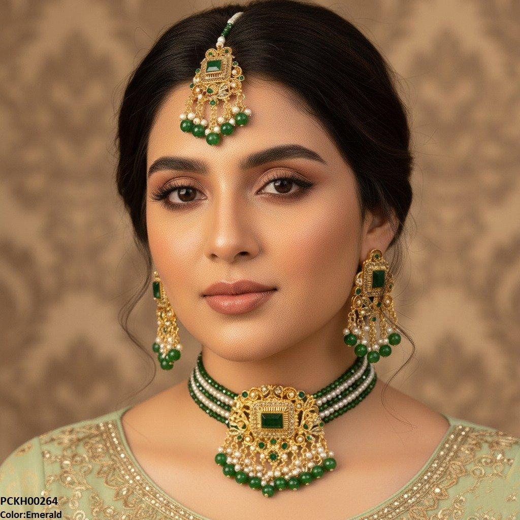 PCKH00264 SDQ Rectangle Flower Choker Set - PCKH