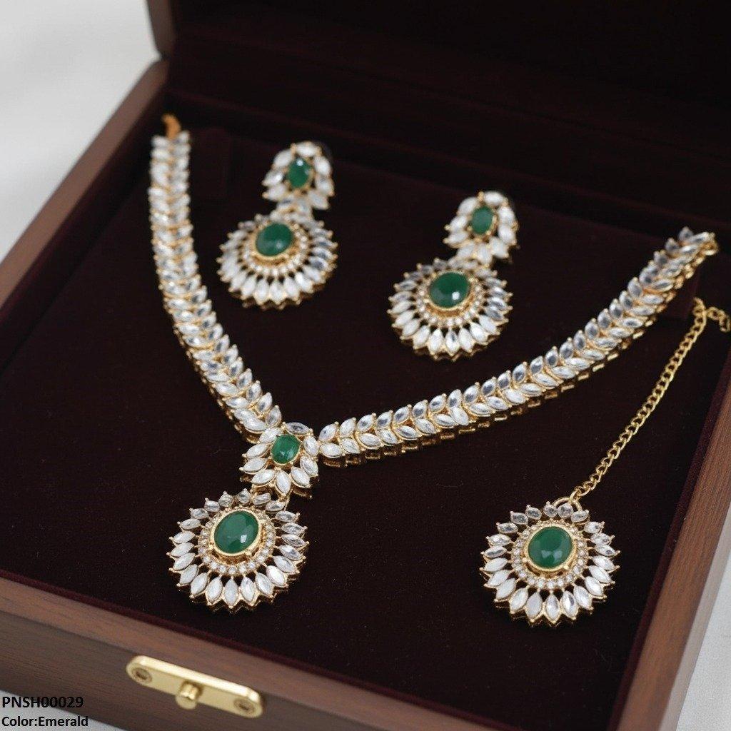 PNSH00029 FRN Marquise  Flower Drop Necklace Set - PNSH