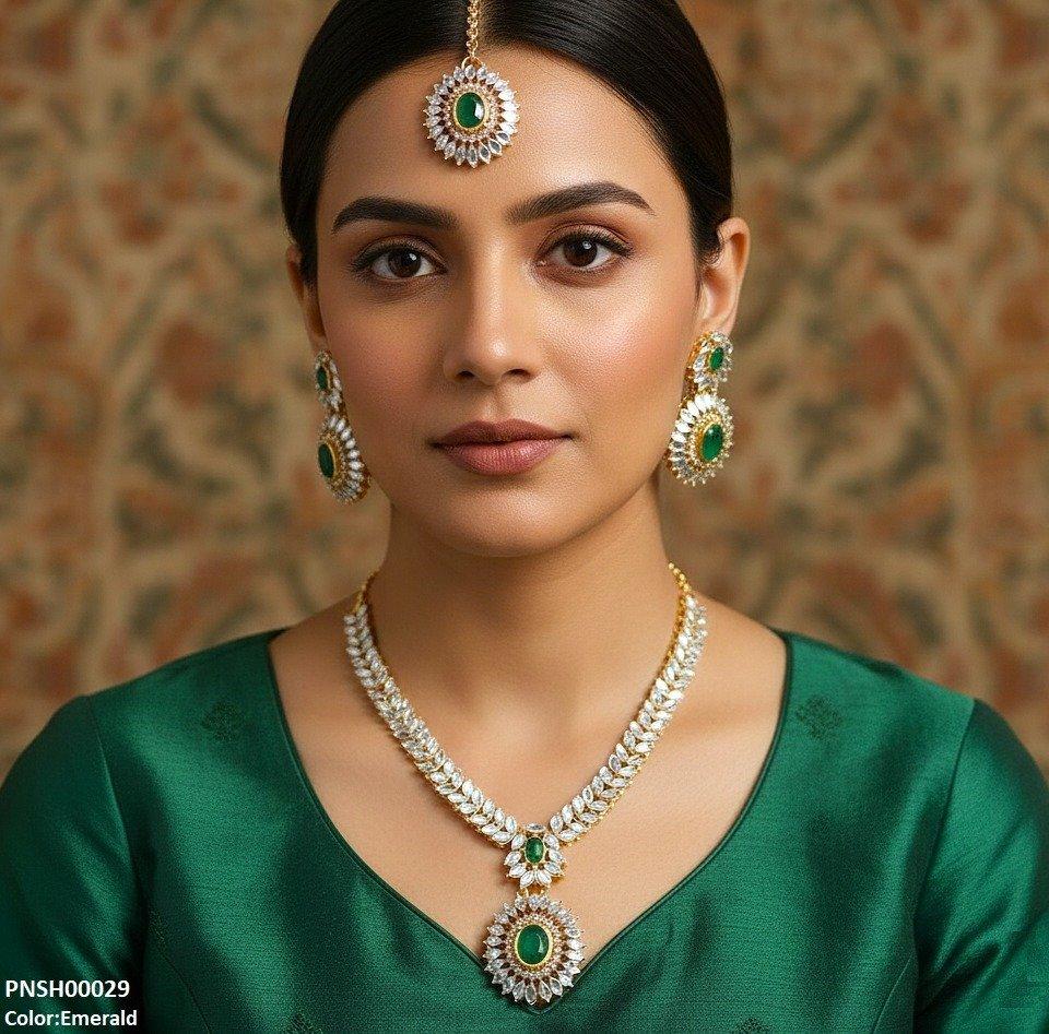 PNSH00029 FRN Marquise  Flower Drop Necklace Set - PNSH