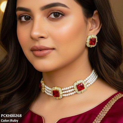 PCKH00268 MZM Square Pearl Choker Set - PCKH