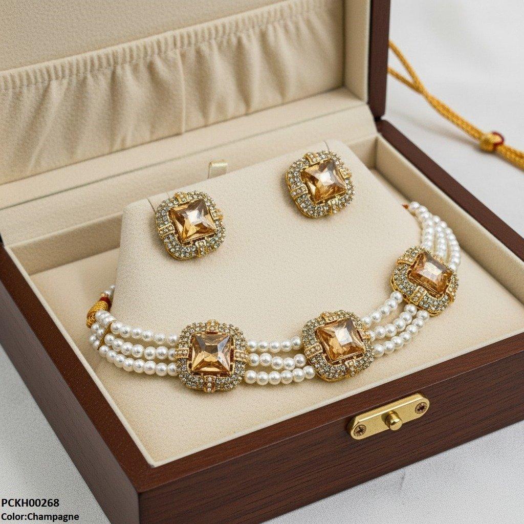 PCKH00268 MZM Square Pearl Choker Set - PCKH