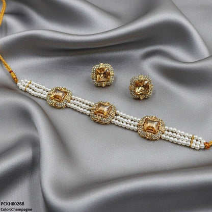 PCKH00268 MZM Square Pearl Choker Set - PCKH