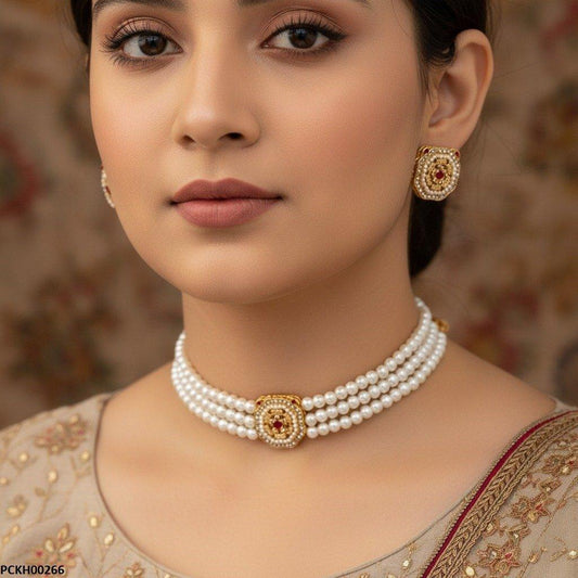 PCKH00266 MZM Flower Pearl Choker Set - PCKH