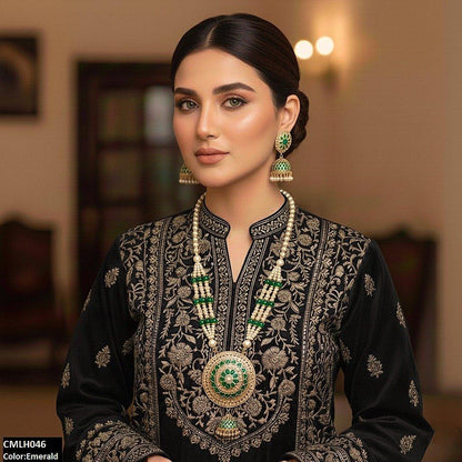 CMLH046 SDQ Cut Jhumki Drop Pearl Mala