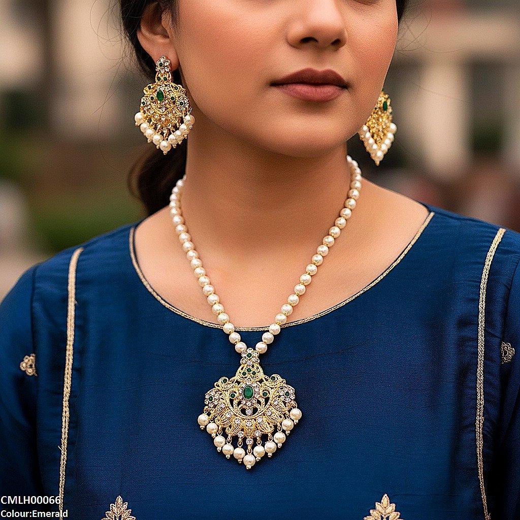 CMLH00066 MZM Oval/Flower Pearl Drop Mala Set -