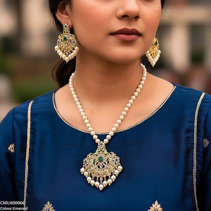 CMLH00066 MZM Oval/Flower Pearl Drop Mala Set -